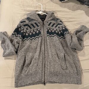Banana Republic Gray and Green Zip-Up Sweater